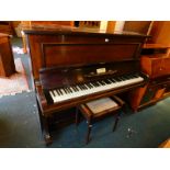 A stained mahogany upright piano, bearing label for Elysian, Chappell Piano Co., 130cm high, 151cm