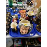 Royal Doulton character jugs, comprising The Lawyer, Bootmaker, The Huntsman, and Long John