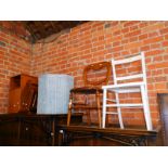A Victorian bedroom chair, Lloyd loom linen basket, chair, cabinet and magazine rack. (5)
