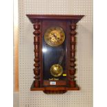 A Continental late 19thC oak cased wall clock, brass dial embossed with chestnuts, chapter ring