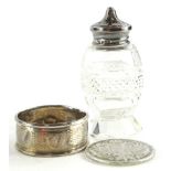 A collection of small silver, to include a Maria Theresa Thaler coin, a napkin ring and a cut