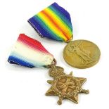 Two Second World War medals, awarded to J.17908 LT Saunders, B.R.N., the 1914-15 Star and the
