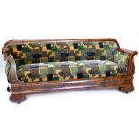 A 19thC German figured mahogany Biedermeier sofa, with padded back and seats upholstered in grey,