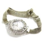 WITHDRAWN PRE-SALE BY VENDOR A ladies diamond set platinum wristwatch, on an 18ct white gold