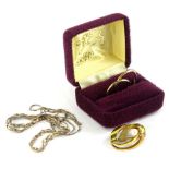 Various miscellaneous jewellery, comprising a pair of 9ct gold hoop earrings, 1.7g all in, a gold