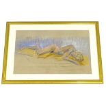 20thC British School. Reclining nude, pastel, indistinct monogram, 32cm x 51cm.