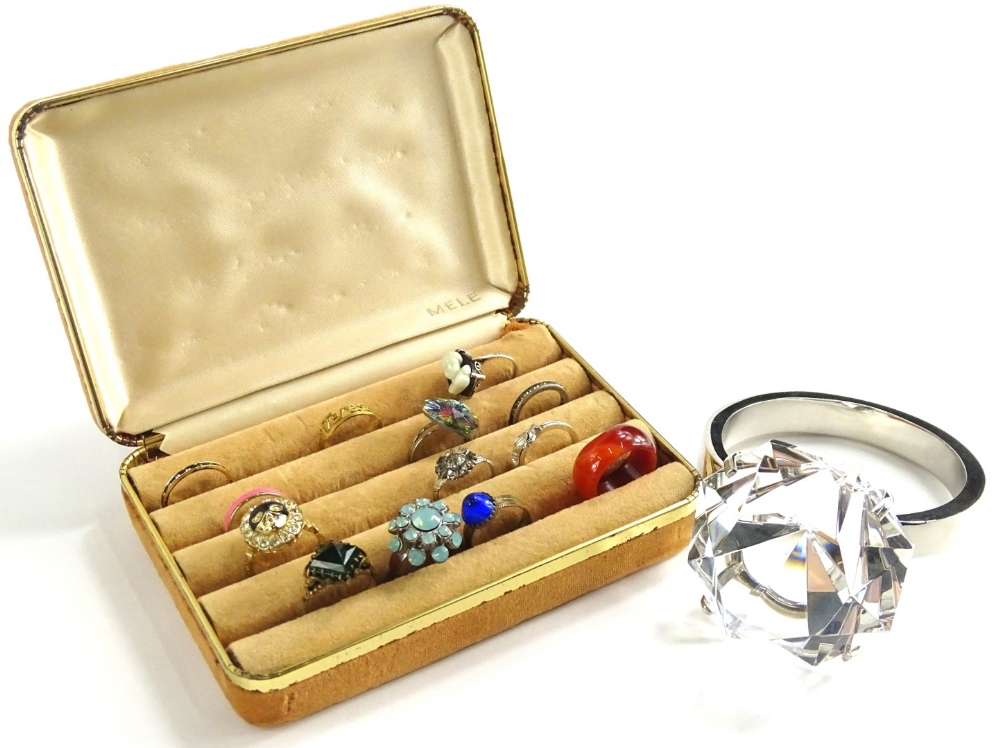 A quantity of modern dress rings and a display dress ring, comprising silver and other dress