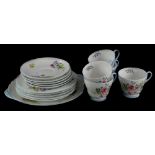 A Shelley Wild Flowers pattern part tea service, pattern number F3668, to include five cups, five