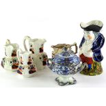 A collection of 19thC pottery, to include a Toby jug with cobalt blue coat and red trousers, 25cm