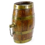 An oak and brass coopered spirit barrel, with top and glass inserts to each end.