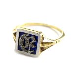 A Victorian style gent's signet ring, with small square set panel, with raised initials CR?, set
