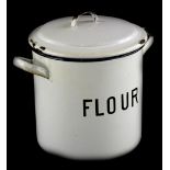 A white enamel kitchen flour bin, with two handles to the side (AF), 25cm high.