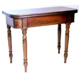A 19thC mahogany tea table, the rectangular folding top with rounded corners, above a plain