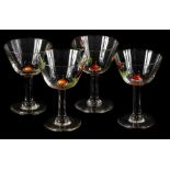 A set of four early to mid 20thC continental cocktail or wine glasses, each of tapering form,
