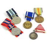 A collection of medals to include a First World War Inter-allied Victory medal, with inscription
