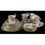 A Royal Albert Lavender Rose pattern part tea service, to include seven cups, various saucers,