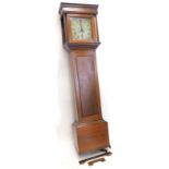 An early 19thC mahogany and oak longcase clock, the square dial painted with patera and with Roman