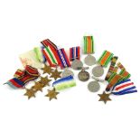 A collection of Second World War medals, to include Defence medal, Italy Star, Africa Star, Atlantic