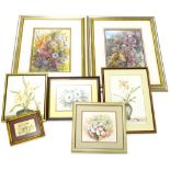 B. Magone. Floral still lives, watercolour, a pair, 40cm x 26cm and various other floral still