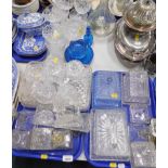 Glassware, to include lidded butter dishes, decanter, glass candlesticks, jar and cover etc.(2 trays