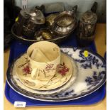 Plated wares, to include teapot, two handled sugar bowl, milk jug, a blue and white transfer printed