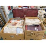 A quantity of linen and lace, fabric samples, bed linen, etc., (2 boxes and 1 case).