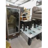 Sundry furniture, to include a glazed front display cabinet, nest of three tables, frosted glass top