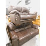 A modern brown leather three seater sofa, and a matching two seater (2)