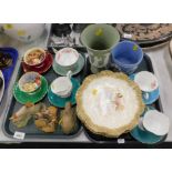 Four Aynsley tea cups and saucers, a green Wedgewood Jasperware