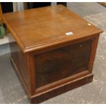 A late Victorian mahogany box commode with ceramic insert on plinth base.