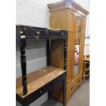 Two Victorian painted side tables and an Edwardian painted single door wardrobe, (AF).