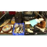Various general household effects, to include loose flatware, cash tin, various CDs, celluloid doll,