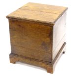 A 19thC mahogany box commode, with a hinged lid and a moulded edge on bracket feet, lacking interior