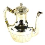 A Victorian silver part fluted teapot, with fluted decoration to the hinged lid and flame finial,