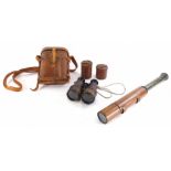 A set of French 1st World War period binoculars, stamped Le Maire Paris, in fitted leather case,