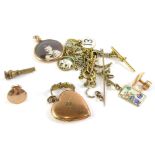 A small selection of scrap and other jewellery, comprising gold necklace links, a pair of 9ct gold
