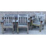 A set of four hardwood garden chairs and a rectangular table, the table labelled Alexandra Rose, the