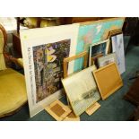 Sundry framed prints, Ken Done Gallery poster, world map etc. (quantity).