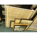 Framed portrait photographs, newspaper cuttings, calendar, Piccadilly Circus (6).