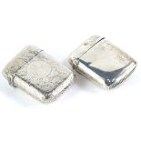 Two silver Vesta cases, one with engraved decoration, the other of plain form, Birmingham 1916 and