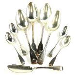 A collection of various 19thC George III silver spoons, to include four fiddle pattern tablespoons