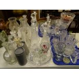 A large quantity of cut and other glass, to include various decanters and stoppers, an unusual 19thC