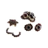 Victorian and later garnet set jewellery, comprising a Victorian garnet brooch, with four large