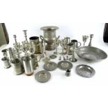A large collection of pewter and other metalware, mainly Eastern and German, to include a hammered
