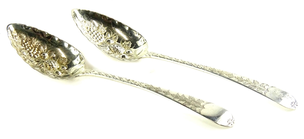 A pair of George III Scottish Old English pattern tablespoons, each later engraved and embossed with