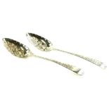 A pair of George III Scottish Old English pattern tablespoons, each later engraved and embossed with