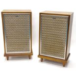 A pair of Sonics teak hi-fi speakers, each in a teak case, 46cm wide.