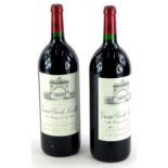 Two bottles of Grand Vin-de-leovill, Recolte 1996, St Julien red wine, 150cl or magnum.