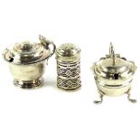 A collection of small silver, to include a circular mustard pot with domed lid and shaped thumb