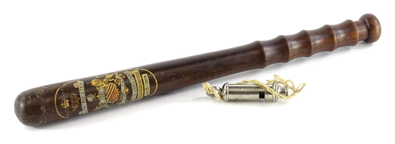 An early 20thC Manchester Special Constabulary truncheon, awarded to a William Child dated 1916-